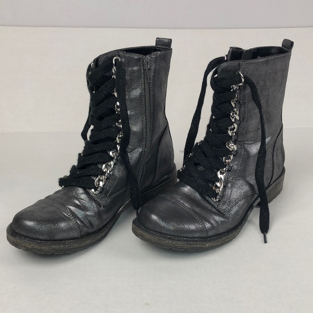 Dolce Vita Brand Metallic Combat Boots Chain Detail Girls Size 4
